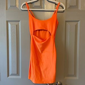 Neon Orange Cut-out Body-con Dress